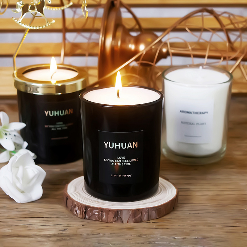 Aromaterapia vela fragancia romántica de la planta simple negro vidrio cera soja hogar Decoración interior mano regalo