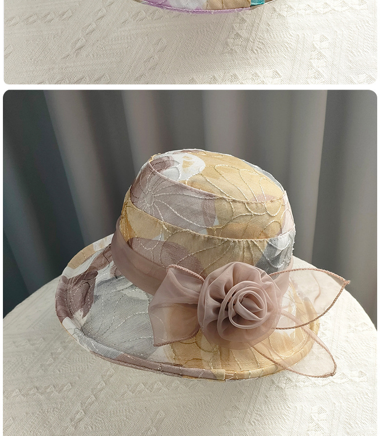 Mujeres Estilo Clásico Bloque De Color Flores Aleros Planos Sombrero De Copa display picture 3