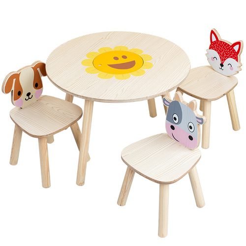 Children's Wooden Simulation Indoor Home Furniture: ISN-Style Peanut Table and Chair Set, Perfect for Baby Learning, Reading, and Fun Cartoon-Themed Play Tables
