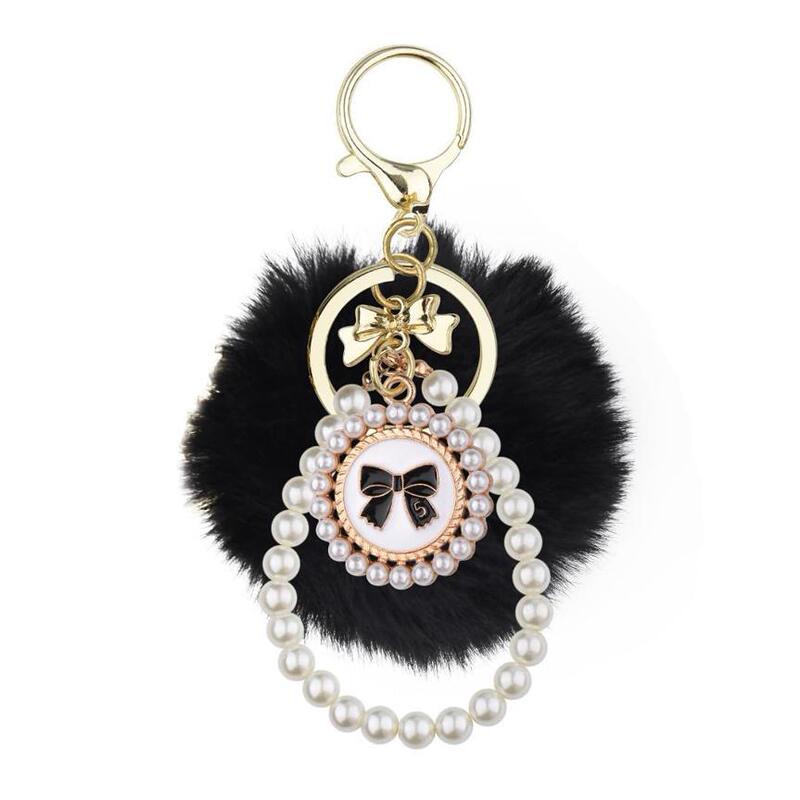 Pearl Keychain Cute Women Bag Accessories Handbag Pouch Fluffy Ball Keychain Purse Key Holder Kawaii Female