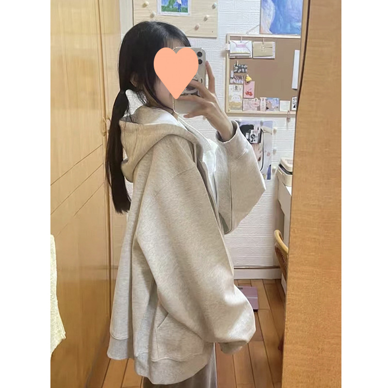 即墨卫衣显瘦外套女春秋2025新款女装灰色连帽重磅开衫韩系风穿搭|undefined