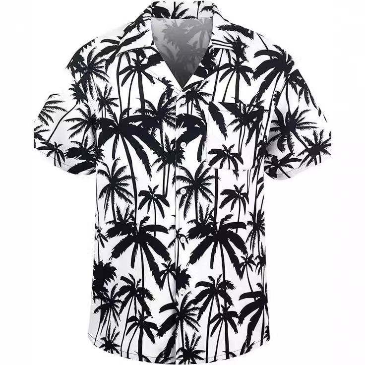 2025 горячая распродажа мужской пляжной кардиган с гавайским принтом, короткий рукав, 3D печать, листья, цветочный лацкан