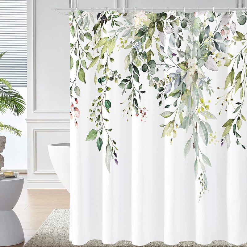 Cross-Border Amazon Fresh Watercolor Leaf Shower Curtain Bathroom Partition Curtain Window Curtain Door Curtain Shower Cover Curtain Hanging Curtain
