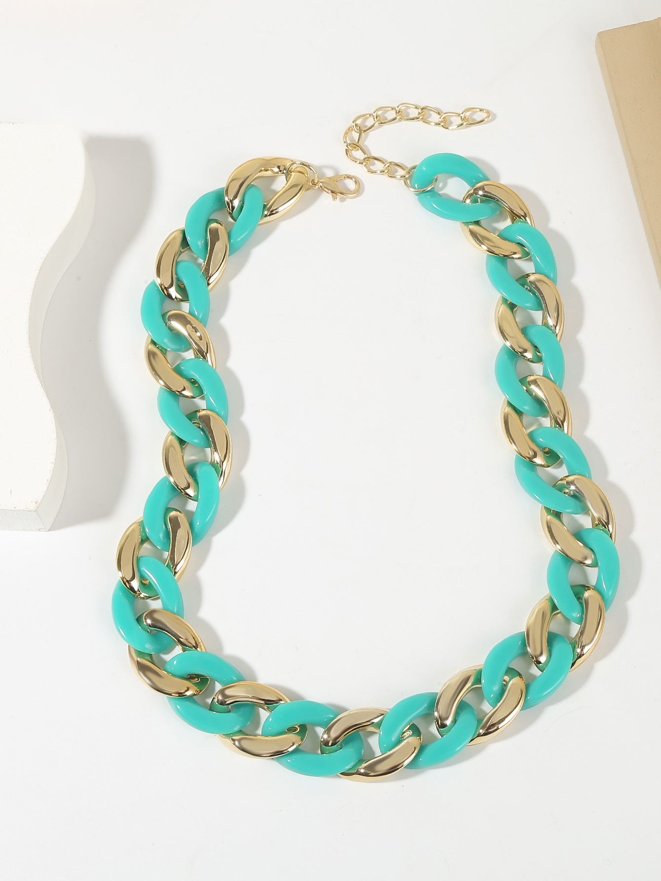 Bunte Acryl Gliederkette Im Macaron Design Damen Statementkette_voghion.com
