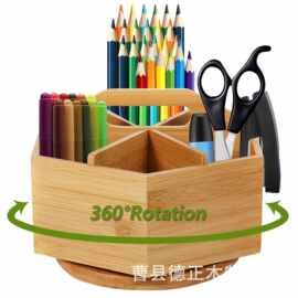 竹木旋转笔筒收纳盒桌面马克笔收纳筒多格办公桌储物盒文具批发