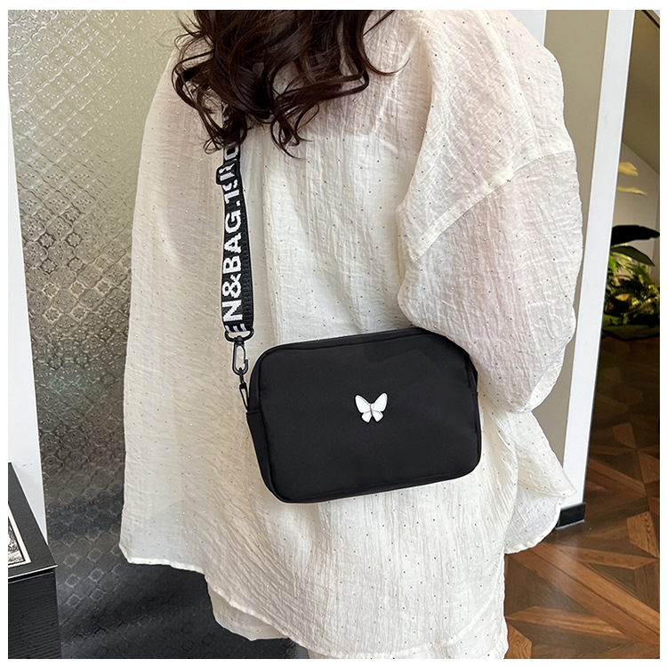 wholesale elegant butterfly simple small bag women's nylon cloth wide shoulder strap underarm bag casual shoulder solid color crossbody bag undefined