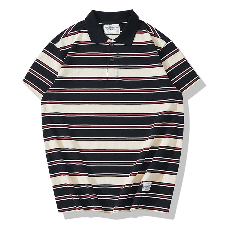 OKONKWO Color irregular a juego solapa gruesa camiseta a rayas gruesa manga corta Camisa de Polo a rayas