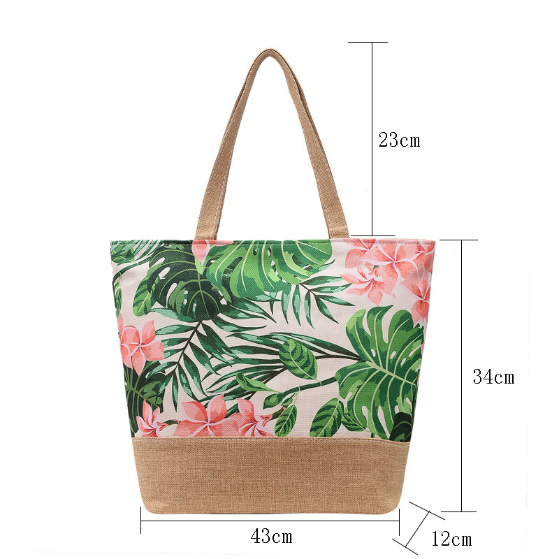 172g Weight Open Closure Type Double Shoulder Straps Strap Type Shoulder Bag Bags Type Travel, Street Occasion Canvas Material Tropical Pattern All Seasons Season Women's Gender Vacation Style Large Size Women's Large Canvas Tropical Vacation Open Shoulder Bag 无