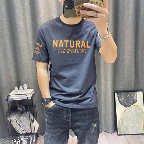 Summer new style pure cotton short-sleeved men's fashion brand Internet celebrity spirit guy ins trend print slim half-sleeved Korean T-shirt