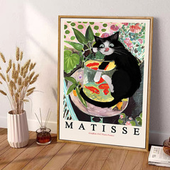 跨境新款搞怪創意黑色貓咪客廳臥室背景牆面裝飾帆布畫芯內框掛畫