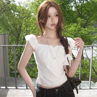 韩国ins夏季设计感小众修身短袖甜美短款衬衫女显瘦短款上衣13190