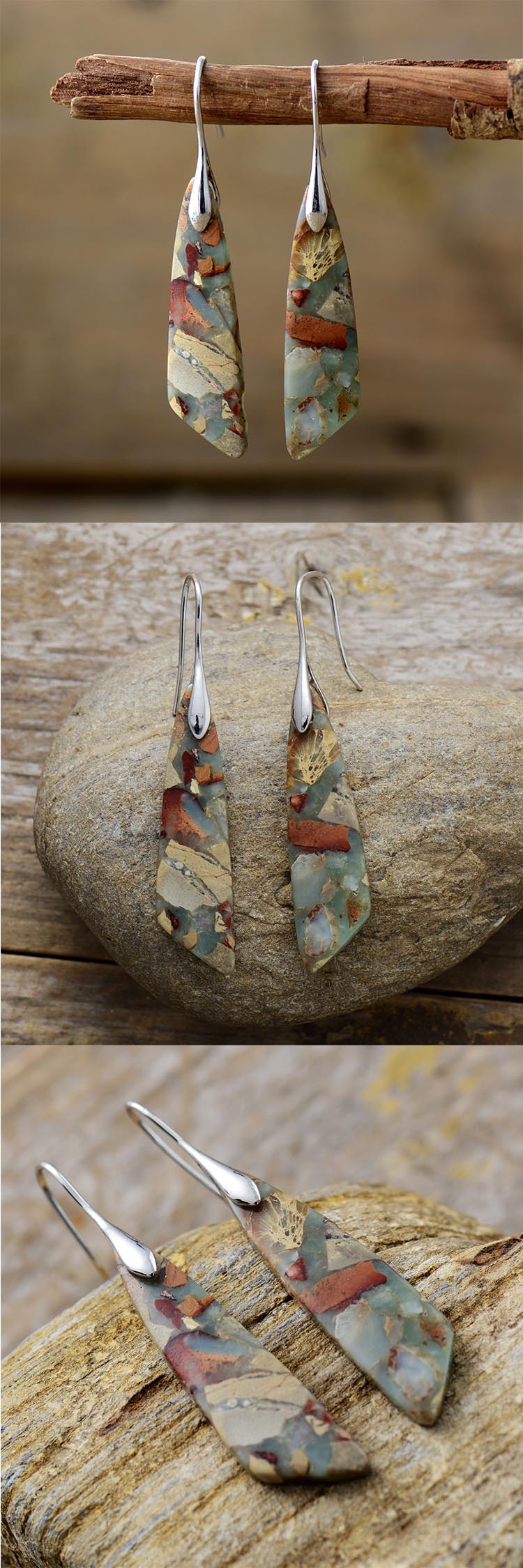 1 Paire Style Classique Bloc De Couleur Patchwork La Pierre Naturelle Boucles D'oreilles display picture 1