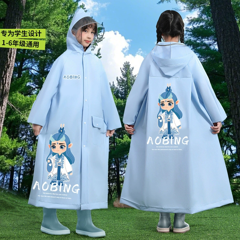 Long raincoat for boys, children's backpack