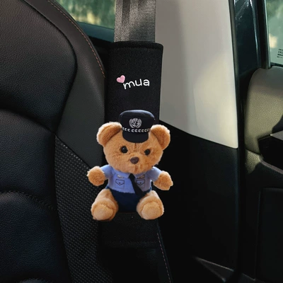 Seat belt shoulder pad cute cute pet traffic police - security-traffic-police-little-bear-blue-uniform-ice-silk-seat-belt-shoulder-pads-1-piece