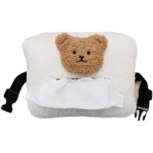 Cute Plush Bear Car Washroom Paper Towel Box Portable Rear Seat Paper Towel Box Car Decoration Hanger Towel Box