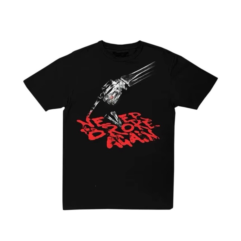 Skull Print Brand Vlone Pattern Summer Men's and Women's Short-Sleeved Pure Cotton T-Shirt Loose Fit Round Neck