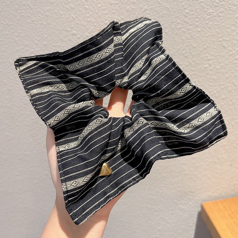 Accesorio para el cabello de estilo francés para mujer, pañuelo cuadrado simple, coletero de gran tamaño con ribete de encaje.