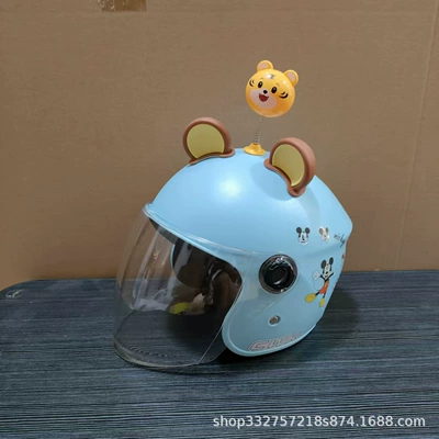 Motosiklet kaskı (dəbilqə) – safety motorcycle helmet - blue-mickey-mouse-transparent-long-mirror-brown-bear-ears-tigger