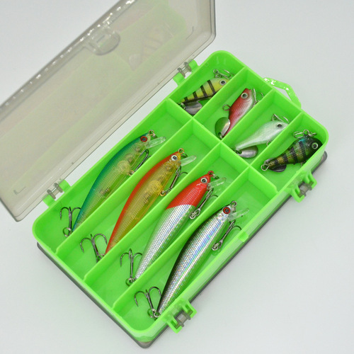 [Manufacturer wholesale] Five-color transparent plastic lure box lure fishing gear accessories tools double-sided thirteen grid bait box
