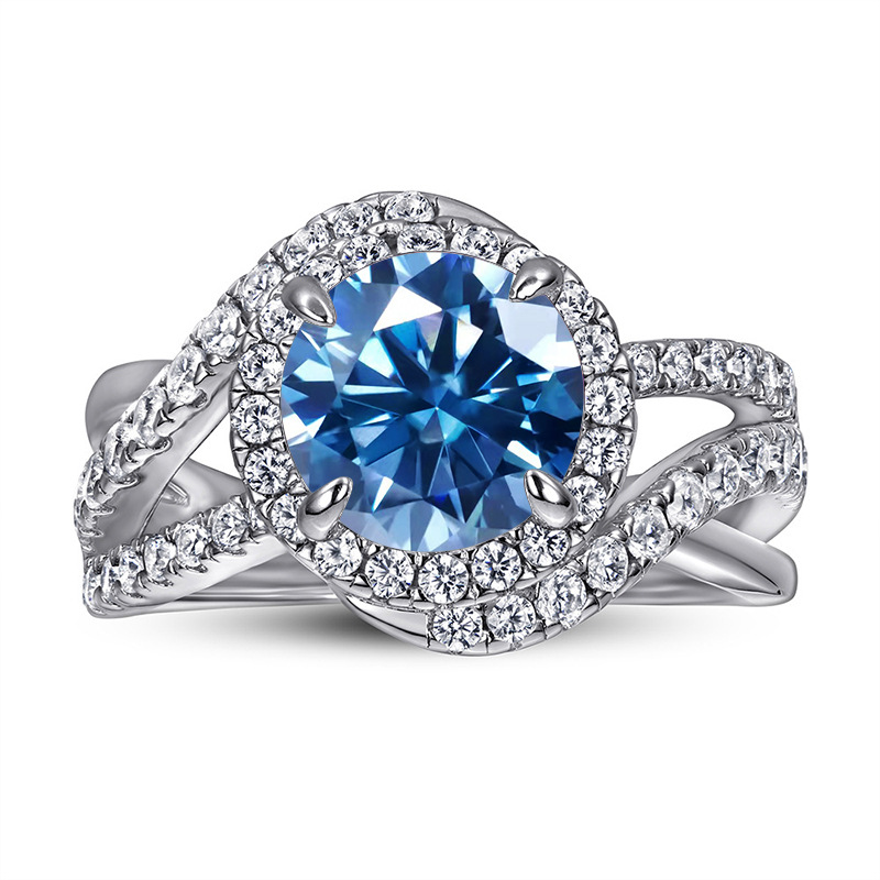 Comercio exterior Amazon nuevo S925 plata esterlina mujer anillo de piedra de moissanita para mujeres europeas y americanas exagerado brazo torcido anillo de boda cruzado