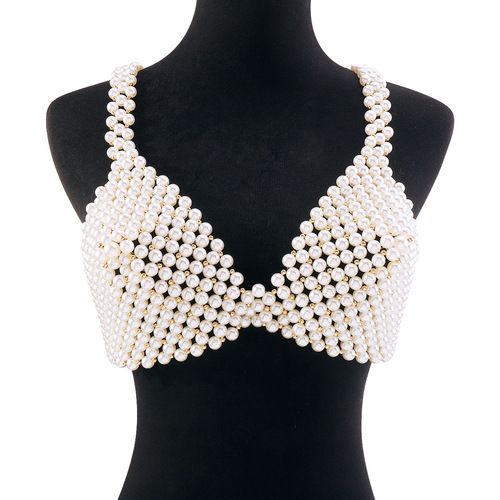 C0435 European and American exaggerated sexy bikini pearl suspender beach vacation personalized beaded fashion modern chest ornaments