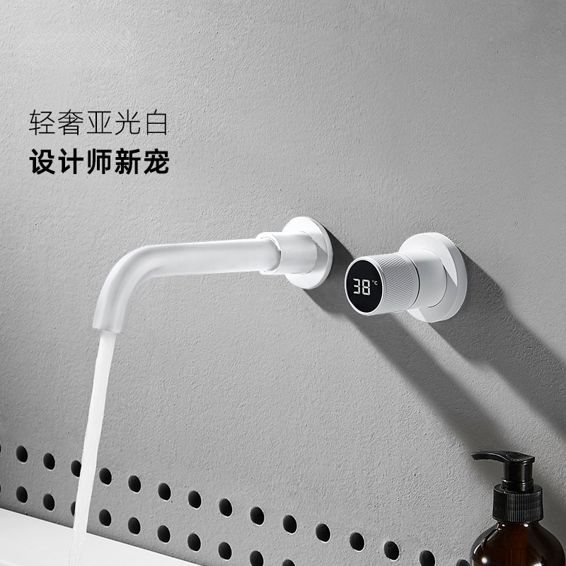 Muku White Hot Melt All Copper Wall-mounted Bathroom Cabinet Gun Grey Digital Display Embedded Wall-out Faucet