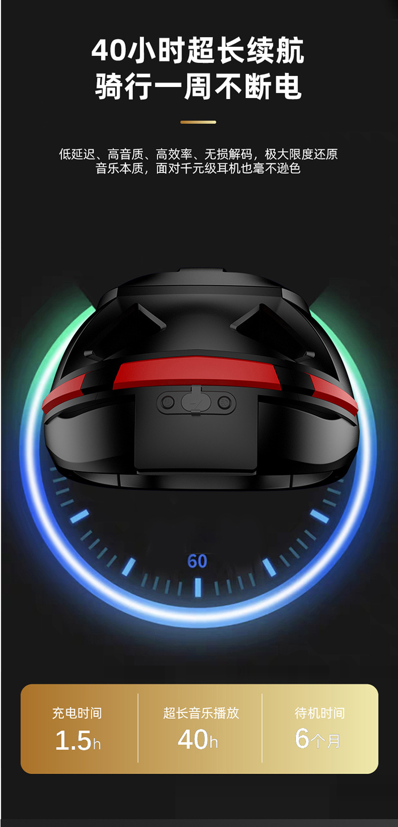 Cross-Border Motorcycle Bicycle Rider Riding Turn Signal Wireless Helmet Bluetooth Headset Waterproof Intercom Headset