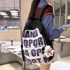 美式新款双肩包男字母潮流韩版超轻背包撞色拼接百搭运动书包女