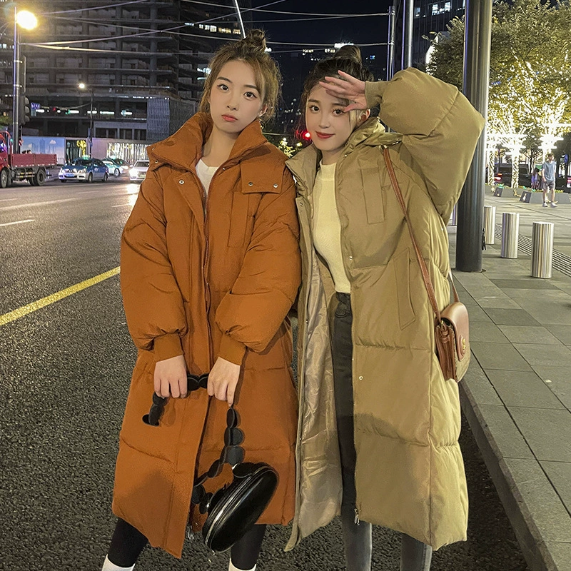 Winter long warm jeans, down jacket with hood, Korean style, mid-length