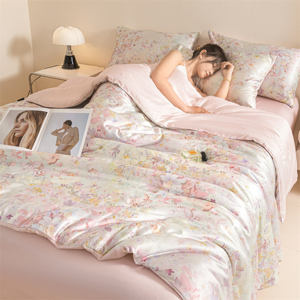 轻奢公主风新款数码印花简易款高级感单双人四件套夏凉被清爽透气