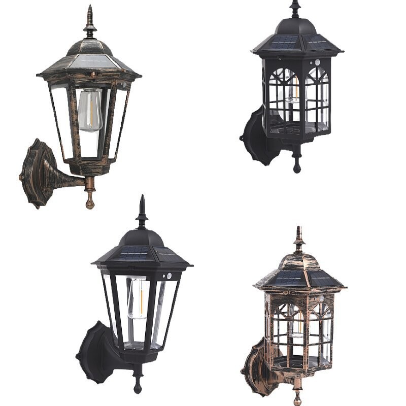 Solar Lamp Outdoor Courtyard Lamp Corridor Aisle Human Body Sensor European Retro Wall Lamp Waterproof Tungsten Lighting Lamp