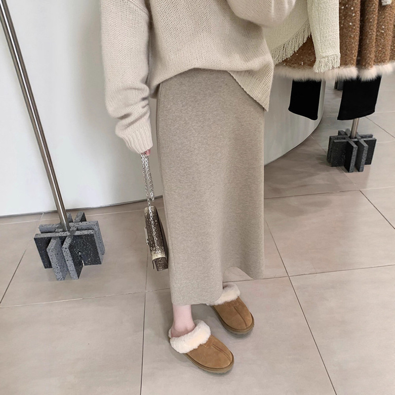 高级感软糯羊毛针织半身裙女秋冬季中长款直筒包臀裙高腰a字裙子|undefined