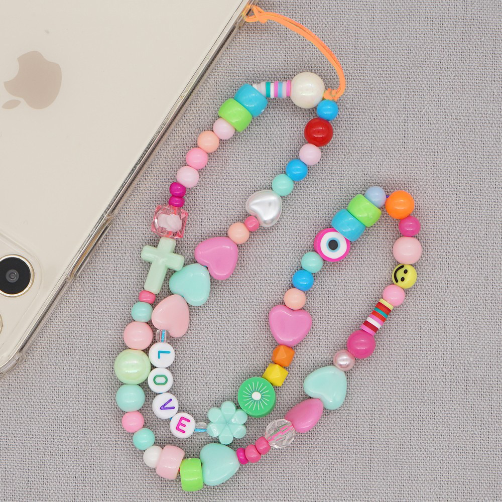 Wholesale Accessories Mixed Color Letters Round Beads Acrylic Mobile Phone Chain Nihaojewelry display picture 2