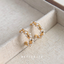 法式镀真金蚊香盘耳夹高级感轻奢缠绕珍珠C形气质百搭无耳洞耳饰