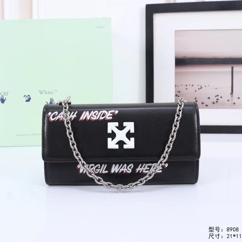 New Off White Women's Bag Cowhide Graffiti Cross Chain Evening Bag Hand Envelope Bag Single Shoulder Crossbody Bag