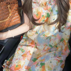 甜美小清新彩色印花边连衣裙女夏季超仙气质宽松度假风短裙子