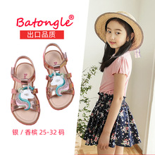 女童凉鞋软底2024夏季韩国新款魔术贴独角兽男童沙滩鞋kids shoes