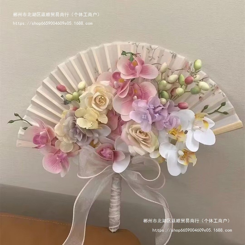 新娘折扇手捧花领证订婚晨袍秀禾搭配新中式手捧花成品扇廷顺|undefined