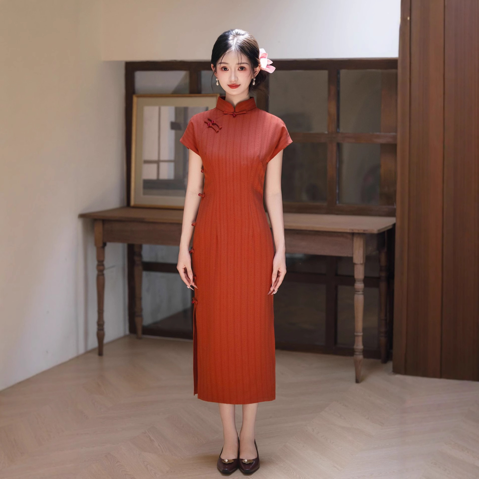 春晓红色复古新中式改良短袖旗袍女2025夏季新款日常可穿年轻款