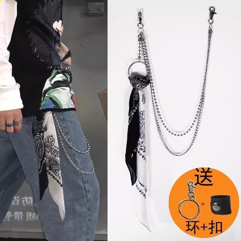 腰果花方巾潮牌街头裤巾hiphop裤链腰巾嘻哈飘带挂裤子挂饰男女|undefined