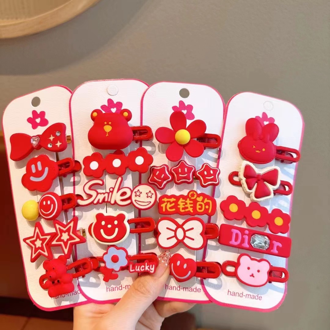 Nuevo Año Nuevo de niña horquilla 5 piezas conjunto festivo Año Nuevo horquilla arco accesorios para el cabello de niña clip de personalidad de niña