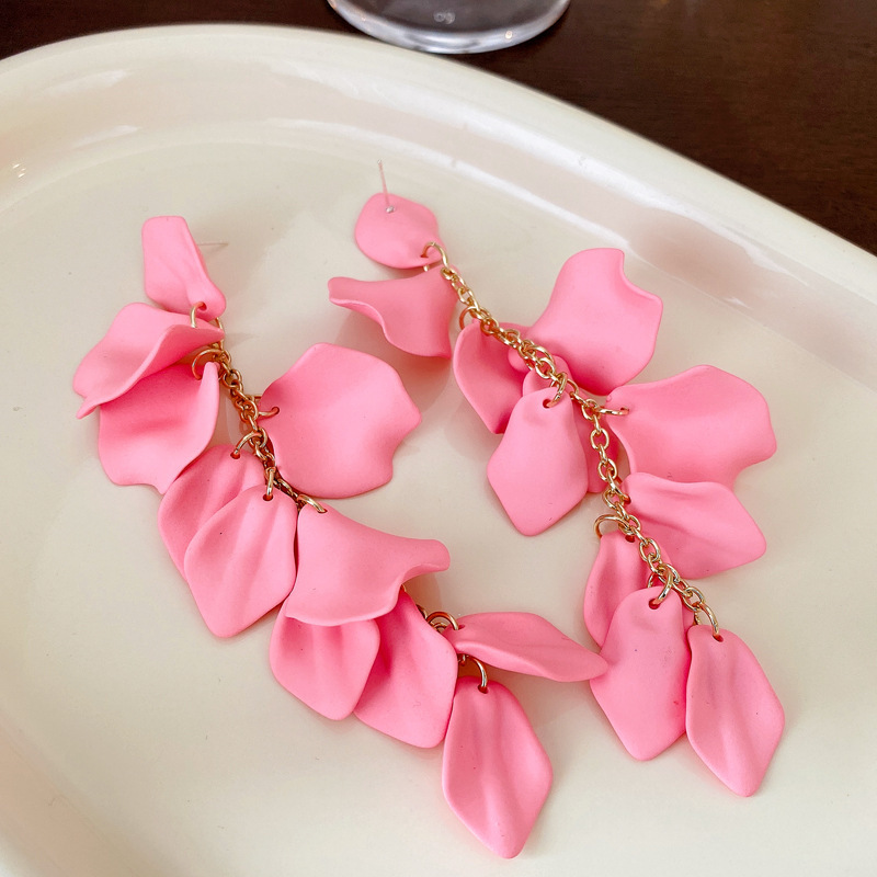 Steel needle--pink rose earrings