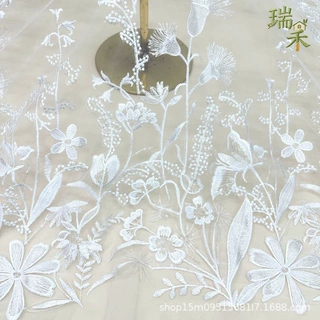 花卉刺绣涤光绣花网纱面料法式婚纱礼服裙装亮片绣花布花边辅料