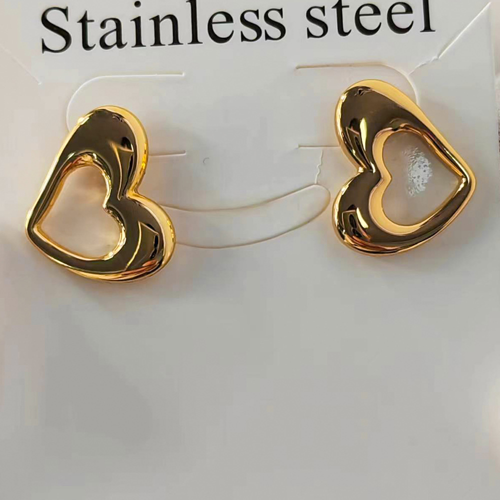 1 Paire Sucré Style Simple Forme De Cœur Acier Inoxydable Placage Boucles D'oreilles display picture 2