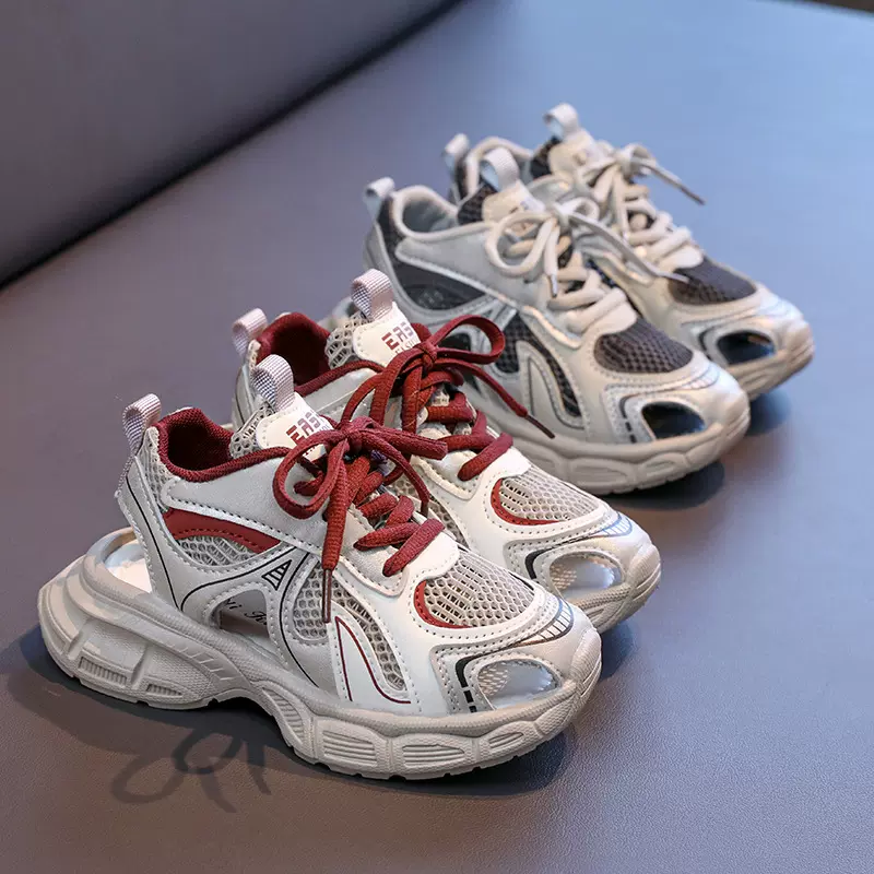 男童时尚运动凉鞋2025年夏新款女童镂空网面小中大童老爹鞋跑步鞋