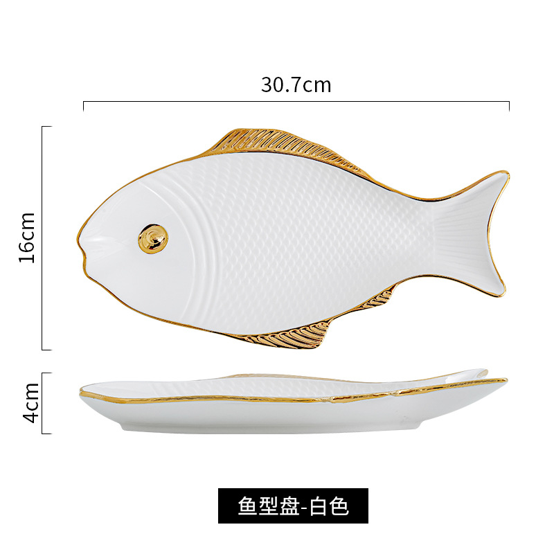 Placa en forma de pez Placa de cerámica creativa Hogar personalizado plato de pescado al vapor nórdico Luz de lujo neto rojo postre de alto aspecto plato largo