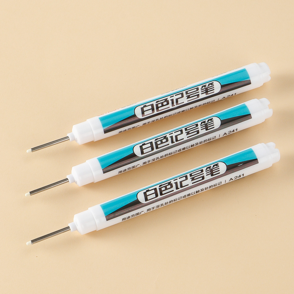 Marcador de cabeza larga blanca sitio de construcción carpintería marcado pluma secado rápido impermeable alargado propósito especial pluma de aceite de una sola cabeza