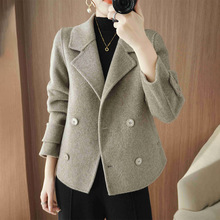 新款双排扣西装领短款经典双面呢羊毛大衣宽松气质休闲通勤外套女