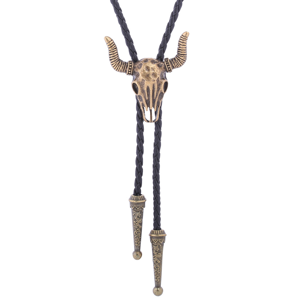 Nuovo accessorio Western con testa di lupo, catena per camicia, bolo, corda per il collo, collana in pelle e cravatta_voghion.com