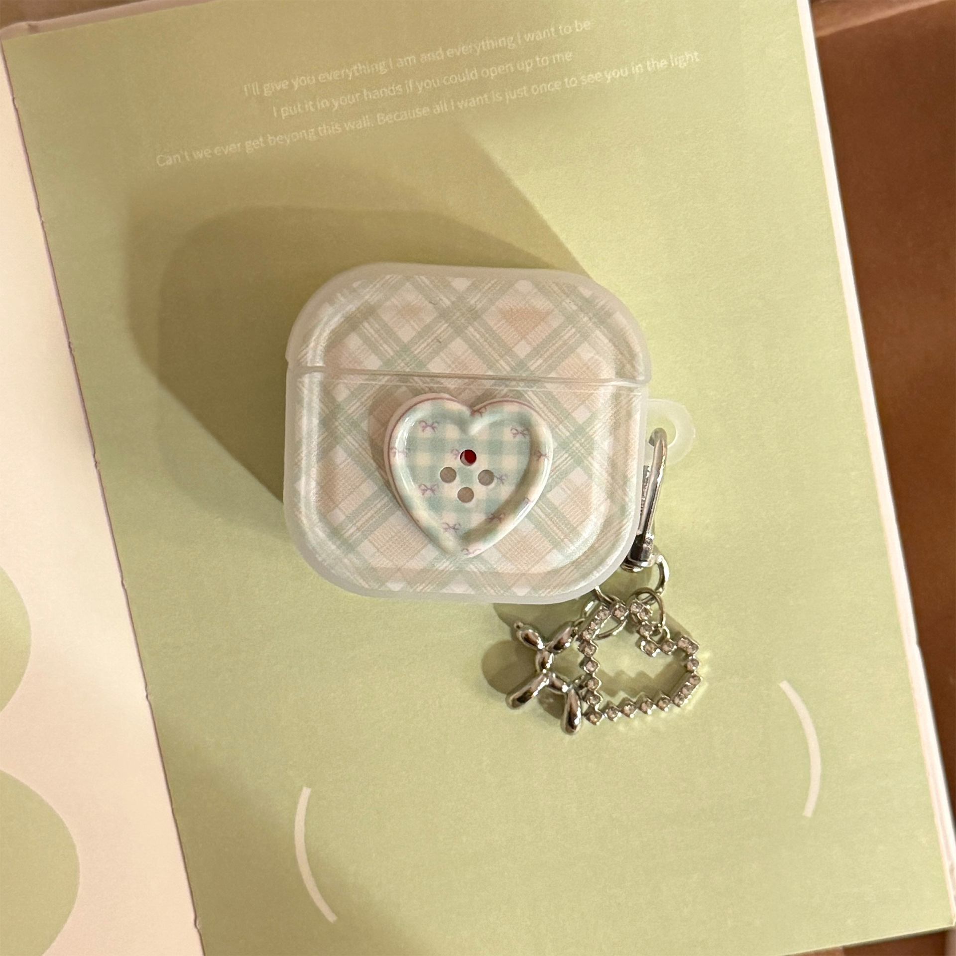 Botón estereoscópico verde para auriculares AirPods Pro2 cubierta Bluetooth inalámbrico 4 generación 1 colgante de plata 3